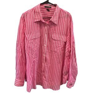 Lauren Ralph Lauren Womens Button Up Shirt Size 3X Pink Striped Roll Tab Sleeve